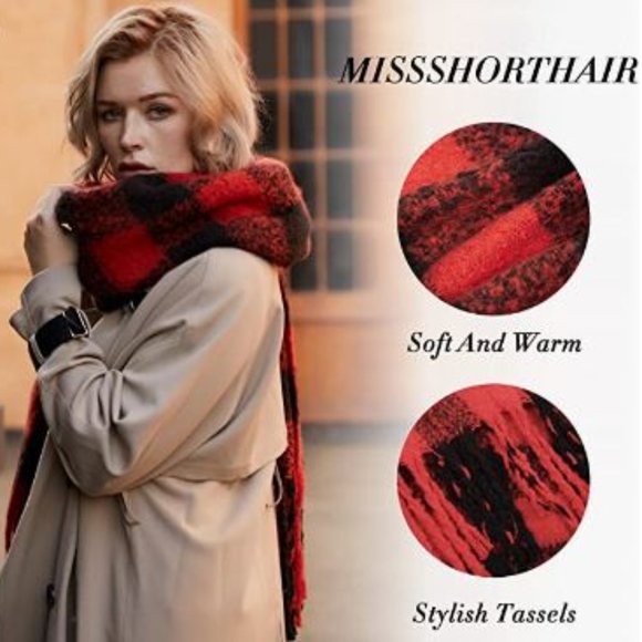 Warm Scarf Long Plaid Soft Scarves Oversized Winter Fashion Thick Shawl Wrap - Picture 4 of 7